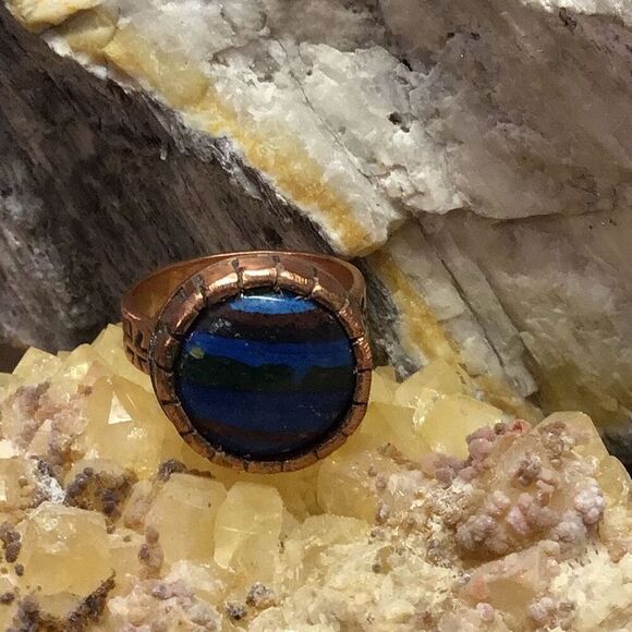 Ring, Copper and Blue Calcite Ring, size 10, NEW, Handmade, Artisan - Picture 10 of 12